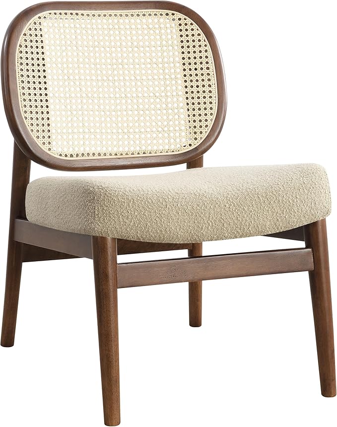 Coaster Home Furnishings - Rayo - Wood - Cane Back Upholstered Accent Chair with Armless Design Cushioned Seat and Tapered Legs - Living Room - Camel - 900621