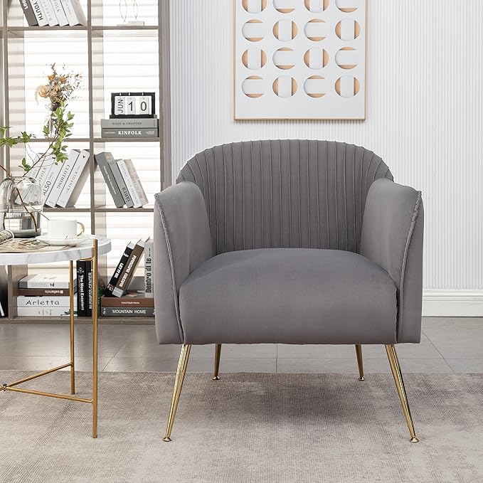 Contemporary Velvet Accent Chairs for Living Room Bedroom and Entryway Modern Armchair with Sleek Metal Legs Elegant Seating Solution for Small Spaces Grey