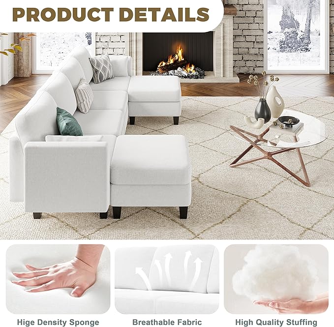 Modular Sectional Sofa Comfy Cloud Couch Sectionals Convertible Modular Couch with High Density Memory Foam 6 Seat U Shaped Sectional Couches for Living Room Washable Cover White | Comfortable C