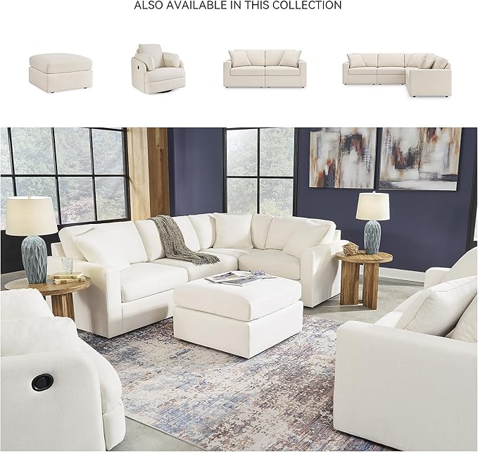 Signature Design by Ashley Modmax Contemporary Stain Resistant Upholstered Oversized Accent Ottoman with Non-Skid Legs White
