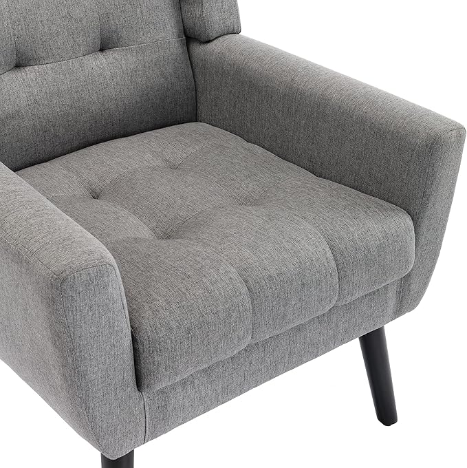Modern Soft Linen Material Ergonomics Accent Chair Living Room Chair Bedroom Chair Home Chair with Black Legs for Indoor Home OZ855