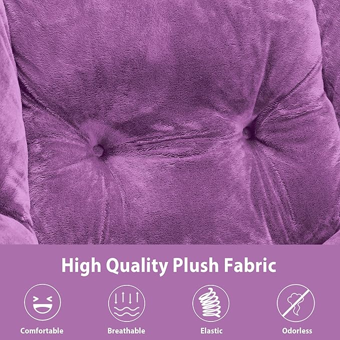Lazy Chair with Folding Ottoman Accent Chair Plush Upholstered with Metal Structure and Non-Slip Pads Sofa Armchair with Footrest and Side Storage Bag for Dorm Room Office Purple