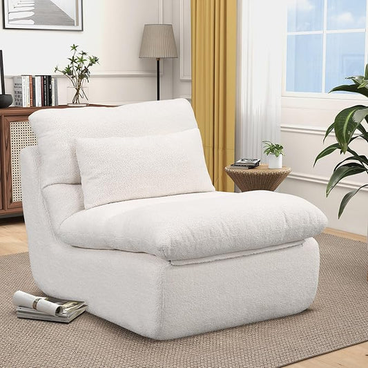 FHFO Sponge Single Sofa 32 Boneless Sofa for Small Spaces Comfy Sofas with Removable Cover Teddy Compression Sofa with Pillows for Living Room Bedroom Apartmen-Beige