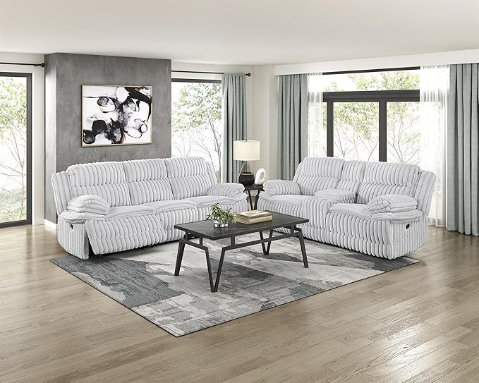 Lexicon Goodland Corduroy Double Reclining Love Seat with Center Console in Gray