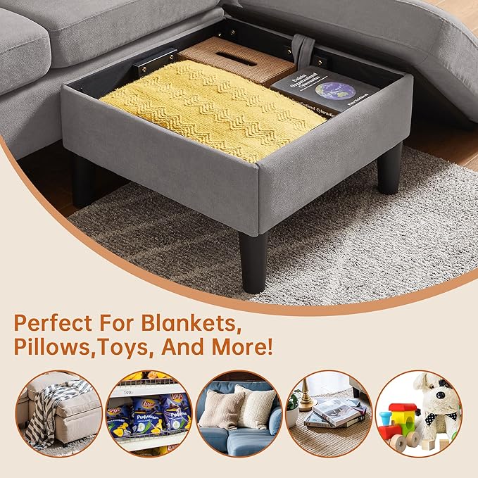 Convertible Sectional Sofa 79 Modern L Shaped Couch Linen Upholstered 3 Seat Sofa with Reversible Chaise Couches for Living Room Apartment Light Grey