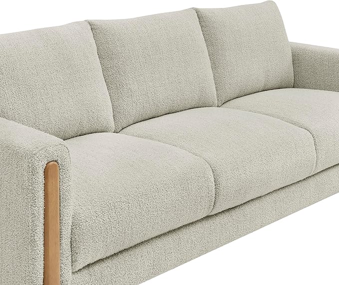 Modway Hawken 75 Inch Mid-Century Modern Boucle Sofa in Parchment Beech with Wood Legs – Comfortable 3-Seater Couch for Living Room Apartment or Office Lounge