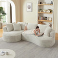 120.9 Curved L-Shape Sectional Sofa with Left Chaise Cloud-Like Corduroy Couch with Pocket Springs No Assembly Required Compressed in Box for Living Room &amp Apartment Cream
