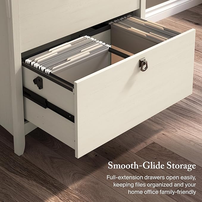 Bush Home Salinas 2 Drawer Lateral File Cabinet in Antique White Home Office Storage Solution Organizer with Drawers for Workspace Filing Unit