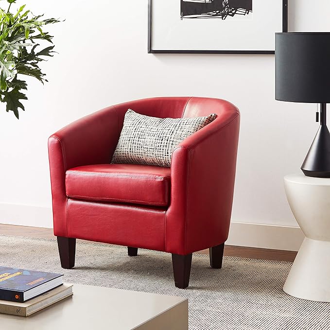 OSP Home Furnishings Ethan Tub Accent Chair with Dark Espresso Wood Legs Cranberry Faux Leather
