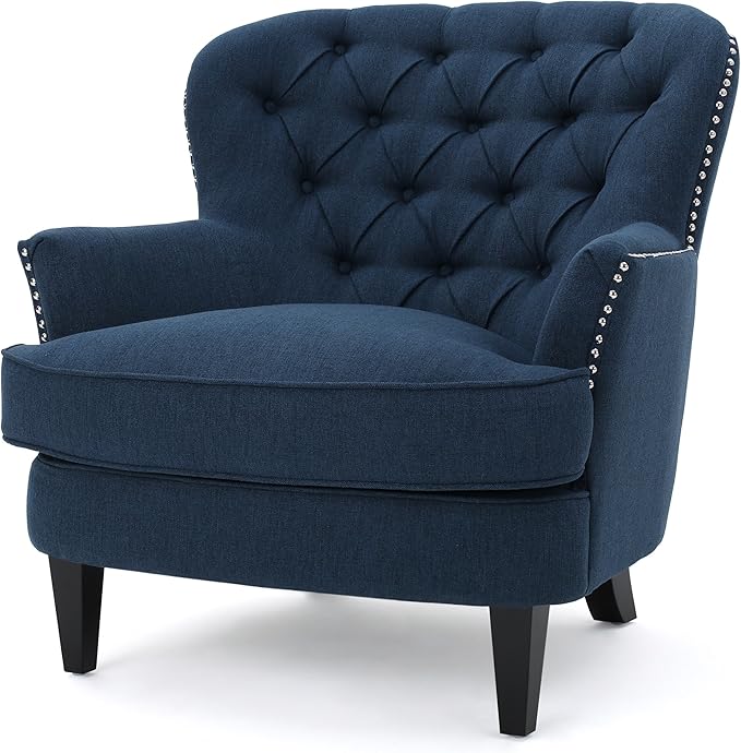 Merax Modern Accent Chair Upholstered Living Room Armchair Comfy Reading Chair Mid Century Chair for Living Room Bedroom Navy Blue