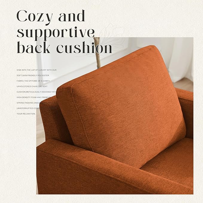 Mid-Century Accent ChairModern Linen Fabric Armchair for Living RoomComfy Upholstered Reading Accent Chairs for BedroomSingle Sofa Chair with Wood Legs (Orange 2 Pack)