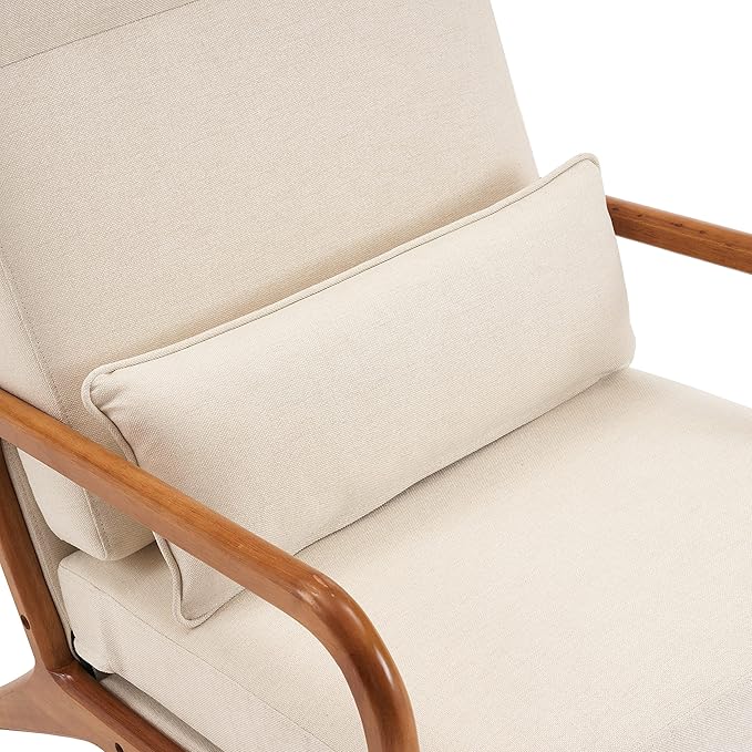 Bonnlo High Back Beige Accent Chairs Set of 2 Upholstered Mid Century Modern Lounge Fabric Chairs Reading Chairs Side Sitting Chair Solid Wood Farmhouse Armchairs for Living Room Bedroom Guest Room