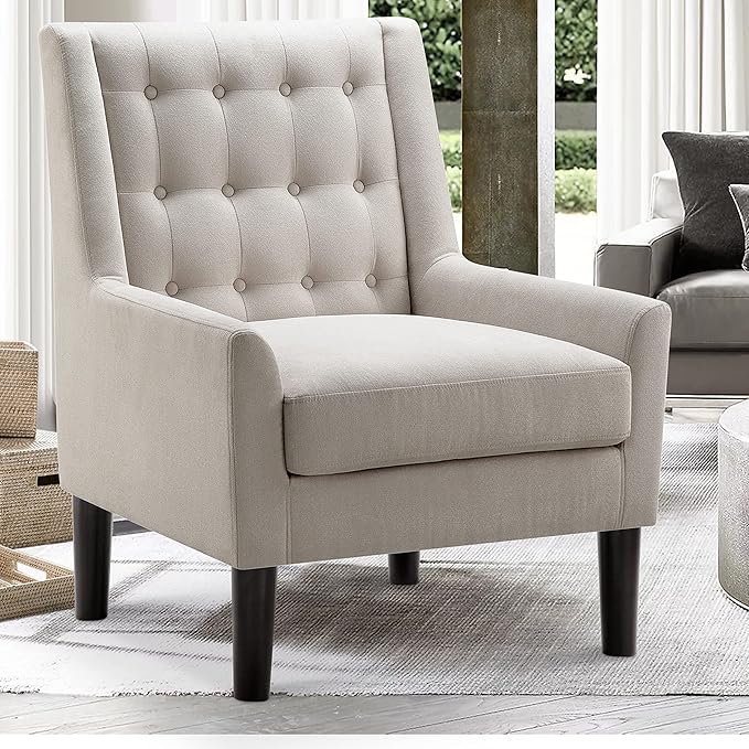 Rosevera Maci Accent ChairsMid Century Modern Armchair for Living Room Comfy Seat for Bedroom ApartmentEasy Assembly Standard Size Beige