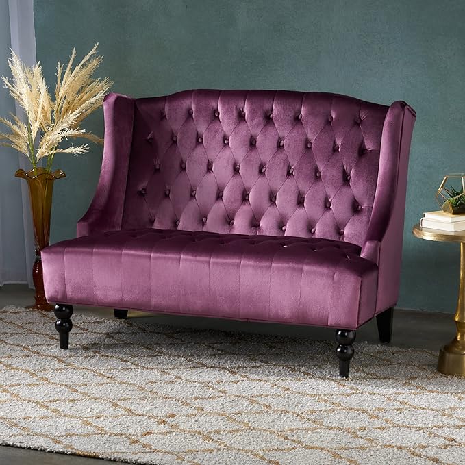 Modern Tufted Velvet Loveseat 2 Seat Couch Sofas with High Back Thick Padded Cushioned Seats for Living Room Victorian Style Raisin