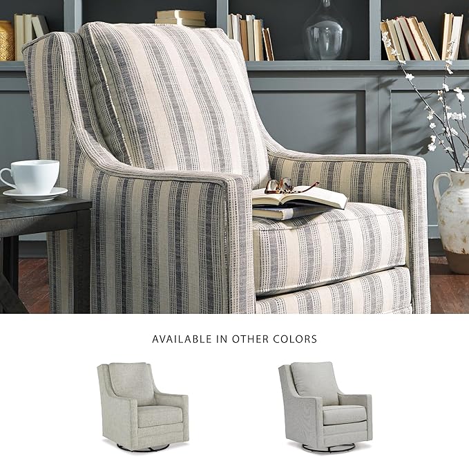 Signature Design by Ashley Kambria Striped Upholstered Swivel Accent Glider Chair Ivory &amp Black