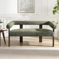 Christopher Knight Home Celen Modern Boucle Fabric Upholstered Loveseat with Round Armrest and Rubberwood Frame Comfy Living Room 2-Seater Sofa Space-Saving Couch for Hotel/Apartment Green+Brown