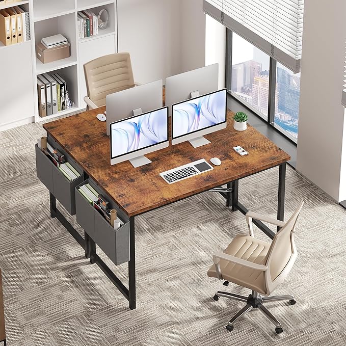 OLIXIS Computer Desk 47 Inch Home Office Desks for Small Spaces Gaming Writing Study Work Table with Storage Bag for Bedroom Rustic Brown