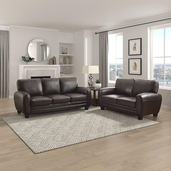 Homelegance 61.5W Rubin Modern Loveseat with Track Arms Foam Cushions Comfort 2 Seater Couch Faux Leather Love Seat for Living Room Apartment Office Easy Assembly Dark Brown