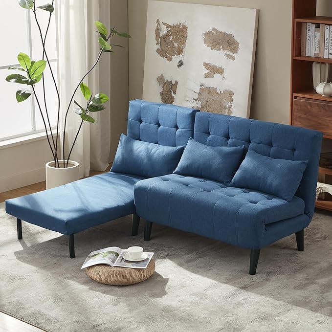 Convertible Chair Bed with 7-in-1 Linen Fabric Couch Bed Ideal for Compact Living Rooms Apartments Guest Rooms or Offices Navy Blue