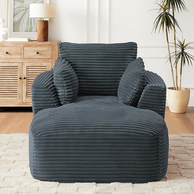 45.3W Boneless Chaise Lounge Sofa Chair Indoor Oversized Corduroy Reading Cloud Couch with Soft Pillows Comfy Single Seat Floor Sleeper Sofa Bed for Living Room Apartment Office Small Spaces