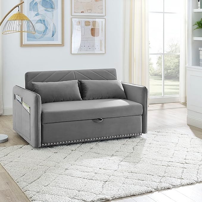 Goohome 2 in 1 Convertible Sofa Pull BedRecliner Futon Sofá Chair Loveseat Sleeper for Living RoomSmall Apartment C-Grey a