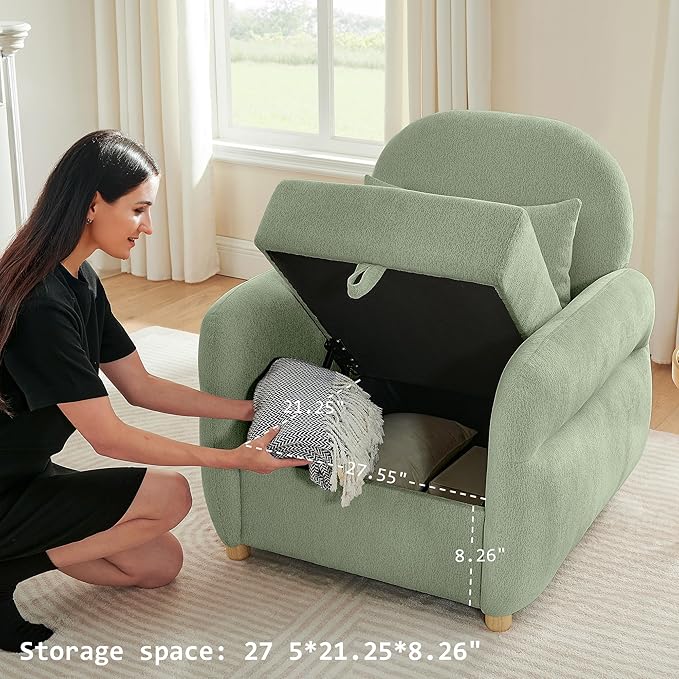 Accent Chairs Set of 2 Living Room Chairs in Chenille Fabric Modern Reading Chair with Storage Function for Living Room Apartment and Compact Spaces (Green)
