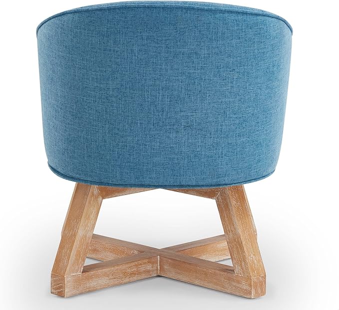 GDFStudio Swivel Barrel Chair Modern Accent Arm Chair Upholstered Linen Round Reading Armchair 360° Swivel Chair with Cross-Shaped Solid Wood Base for Bedroom Office Living Room Lighe Blue