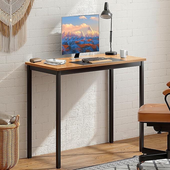 SogesGame 31.5 Inch Small Desk Computer Desk Modern Simple Gaming Desk Home Office Desks Writing Study Table Desks for Home Office Black Metal Frame Teak