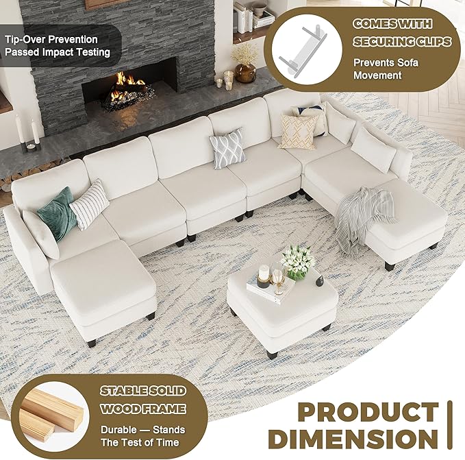 Modular Sectional Sofa Comfy Cloud Couch Sectionals Convertible Modular Couch with High Density Memory Foam 6 Seat U Shaped Sectional Couches for Living Room Washable Cover Beige | Comfortable C