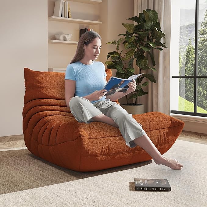 Bean Bag Chairs for Adults Floor Gaming Bean Bag Chair Memory Foam BeanBag Chair Bean Bag Sofa with Filler Faux Fur Fireside Beanbags Lazy Sofa for HomeApartment or Gaming Venue (Orange Single)
