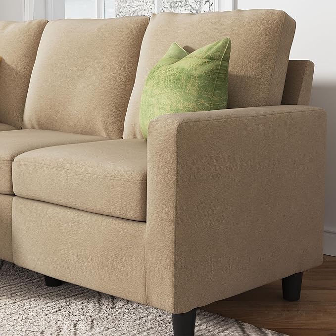 HONBAY L Shaped Couch with Linen FabricConvertible Reversible Sectional Sofa for Small Space Dark Beige