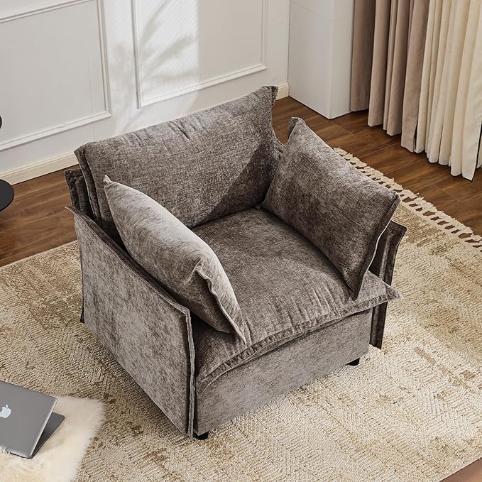 VINGLI 34 Oversized Accent Chair Reading Chair Upholstered Armchair Soft Chenille Fabric Living Room Chairs Sofa for Adults Bedroom Home Office Play Room