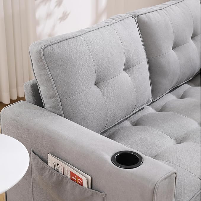 ERYE Foldable Loveseat Sofa Convertible Pull Out Sleeper Sofabed2 Seat Tufted Upholstered Sofa Modern Convertible Sleeper Couch Bed with Cupholders and Side Pockets