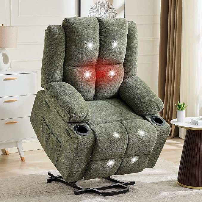 GAOMON Oversized Power Lift Recliner Chair for Elderly 135° Adjustable Lay Flat Electric Recliner with Massage &amp Heat Stand Assist 2 Cup Holders for Living Room Heavy Duty Lift Sofa - Brown