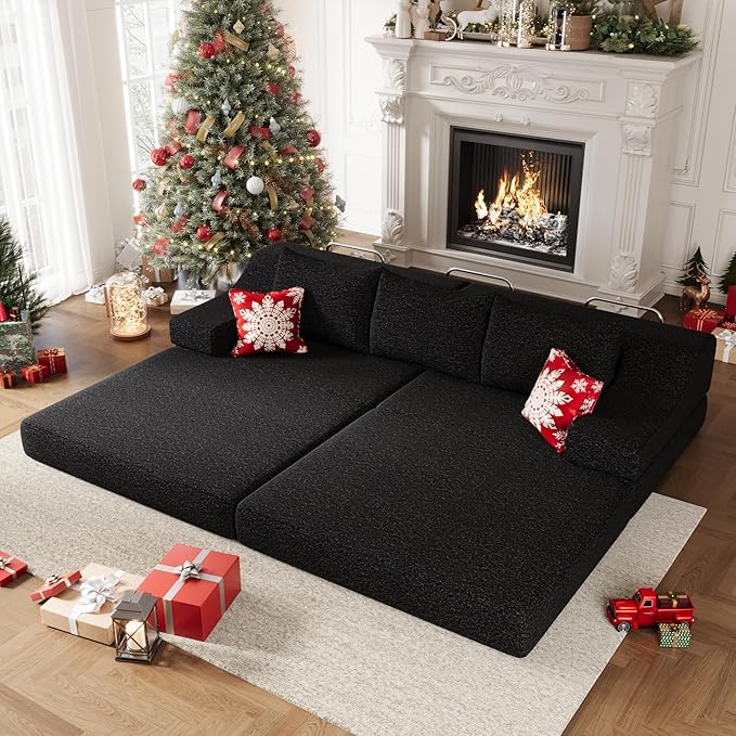 MEISSALIVVE Pull Out Sofa Bed Queen Size Sleeper Sofa Bed with Wide Armrest &amp Thick Cushion 2-in-1 Convertible Couch for Living Room No Assembly Required (Black)
