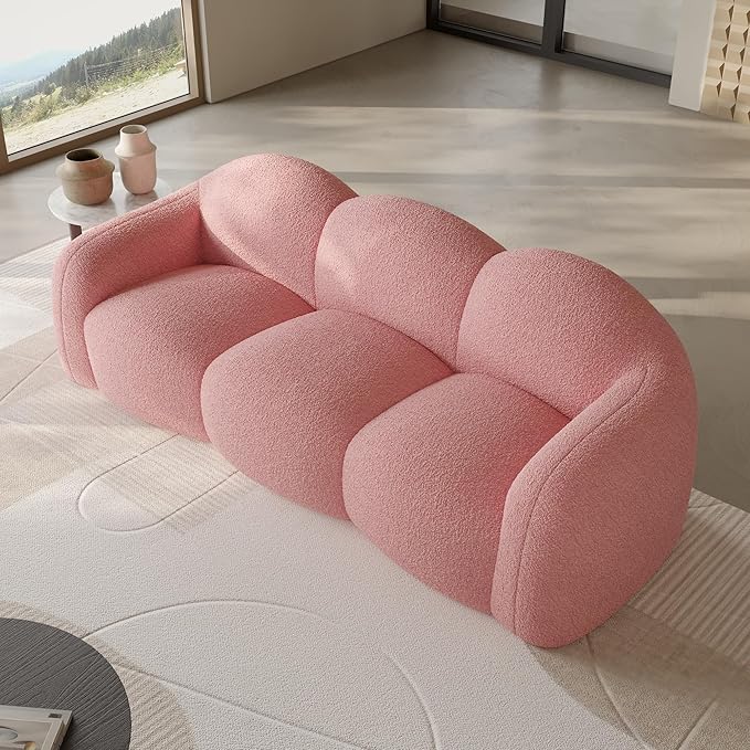 JACH Small Minimalist Sofa for Apartment Modern Comfy Upholstered Sofas Boneless Leisure Couches 3-Seater Cloud Couch for Living Room Bedroom Small Space (Pink No Assembly Required)