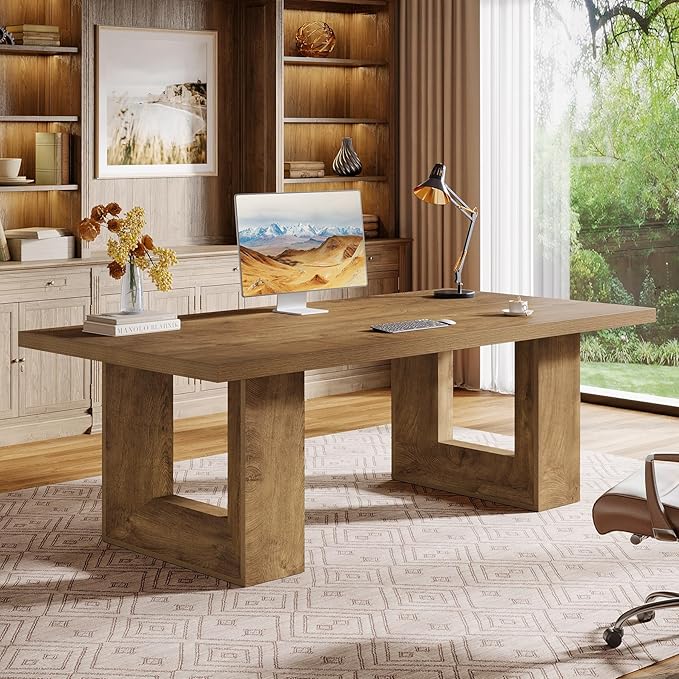 Tribesigns Home Office Desk 62.99 Large Farmhouse Executive Desk Computer Table for Office Conference Room Study Room (Walnut)