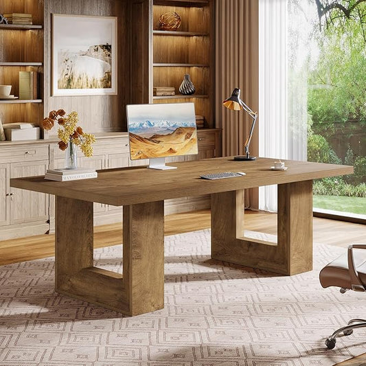 Tribesigns Home Office Desk 62.99 Large Farmhouse Executive Desk Computer Table for Office Conference Room Study Room (Walnut)