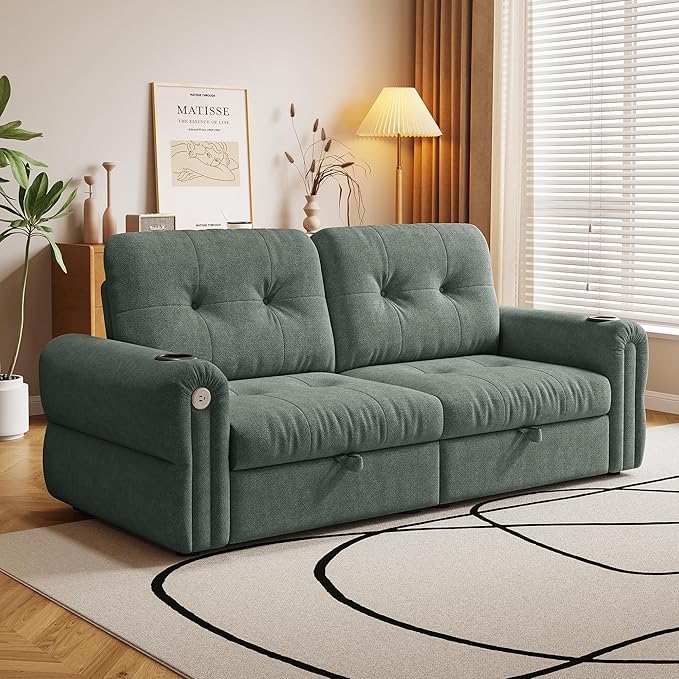 healthomse 77 Queen Size Sofa Bed 3-in-1 Convertible Sleeper Sofa Bed with Adjustable Backrest Modern Chenille Couch with Cup Holder and USB Ports for Living Rooms Bedrooms Small Spaces