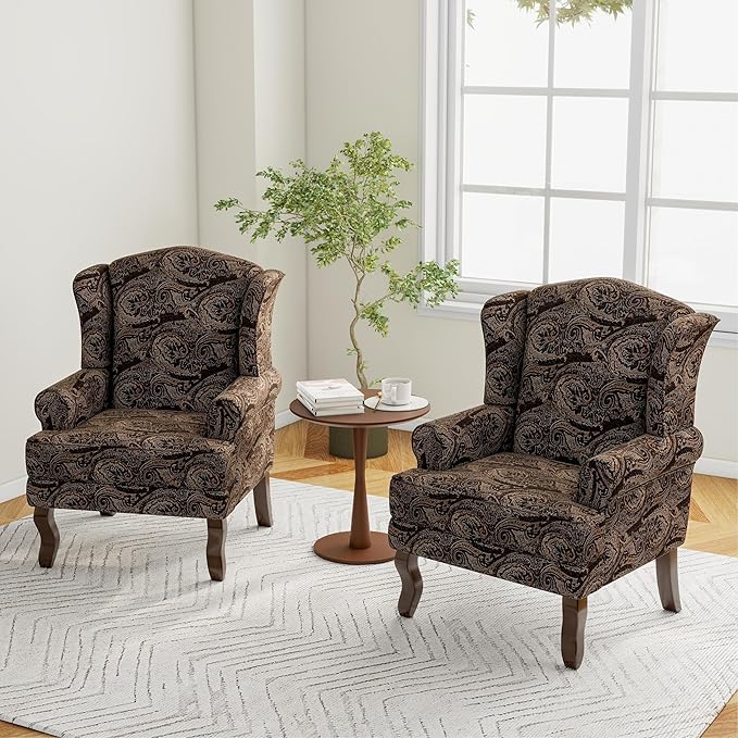 Lumibee High Back Accent Chairs 2 Set Comfy Armchairs with Solid Wood Legs for Living Room Upholstered Accent Chairs for Small Space Single Sofa Reading Chairs for Office-Cranberry