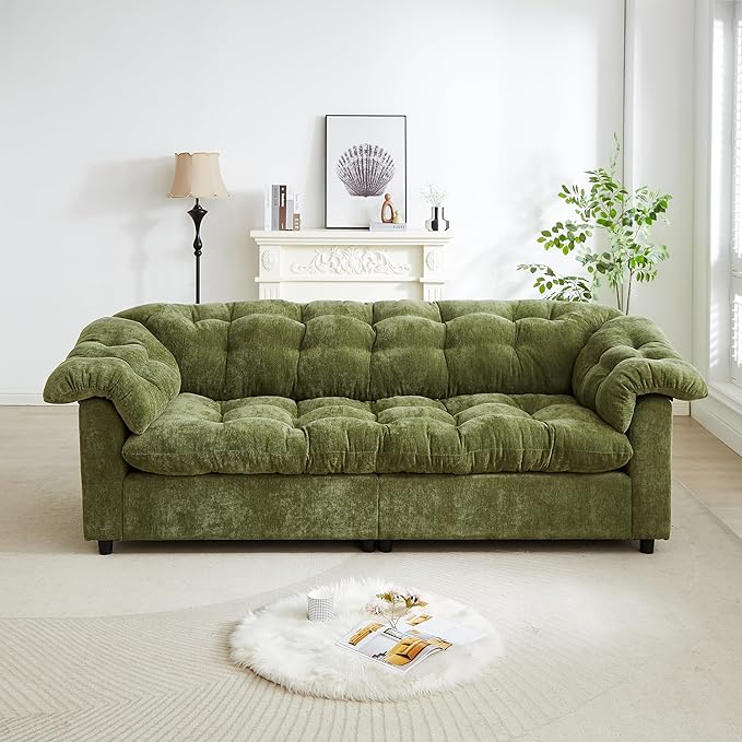 KEIKI 94.8 Chenille Deep Seat Modern Cloud Sofa Plush Upholstered 3 Seat Couch with Soft Cushions and Solid Wood Frame Fluffy High Comfort Design for Contemporary Living Rooms and Everyday Relaxation