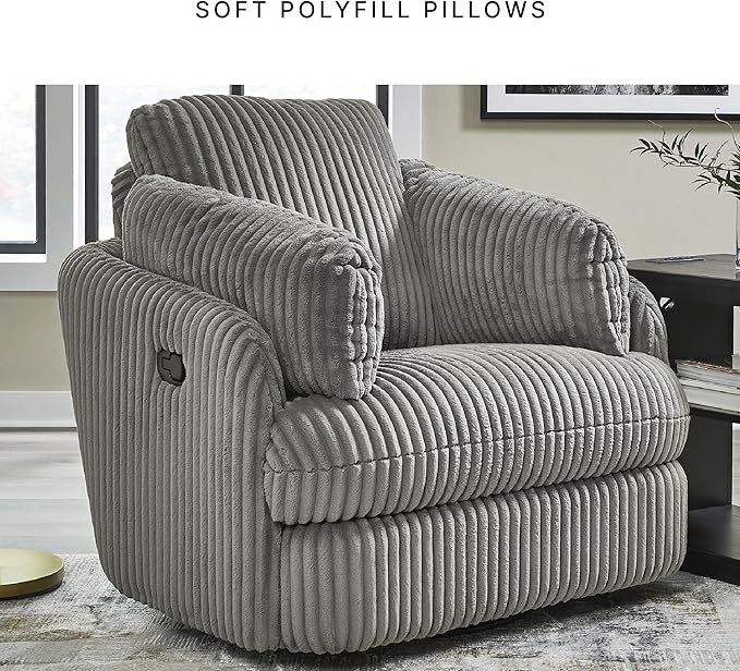 Signature Design by Ashley Tie-Breaker Casual Swivel Glider Recliner with Hidden Storage Gray