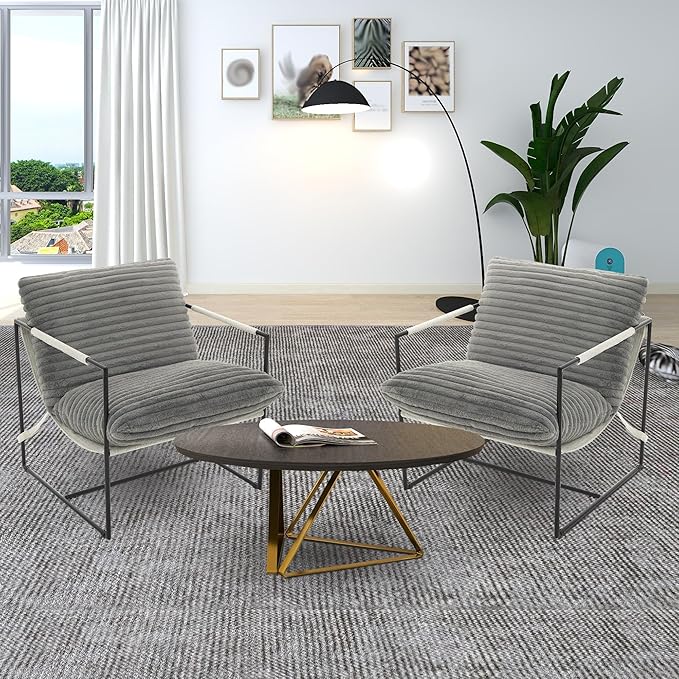 IDEALHOUSE Modern Accent Chair Armchair with Metal Frame for Living Room Upholstered Comfy Lounge Chair Cozy Accent Chairs with Soft Cushion for Bedroom Balcony Lounge Reading Room Dark Gray