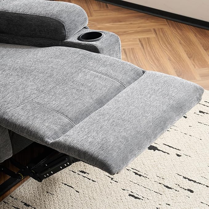 75'' Manual Reclining Sofa with Storage Drawer 3 Seat Wall Hugger Recliner Couch with Cup Holders Side Pockets Chenille Fabric Compact 3-Person Recliner for RV Living Room Apartment (Grey)