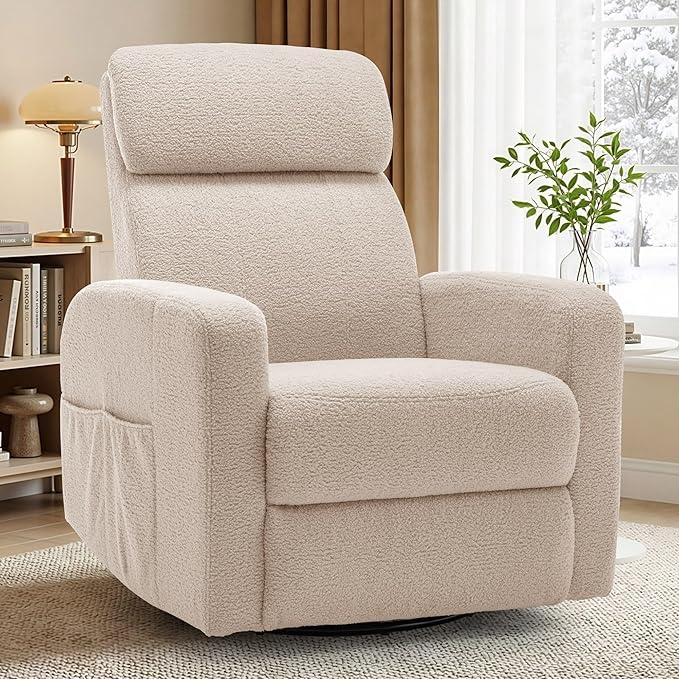 Power Swivel Recliner Chairs for Adults Electric Glider Rocking Chair Nursery Glider Recliner Nursery Chair with Classified Side Pocket Nursery Rocking Chairs with USB and Type-C Ports
