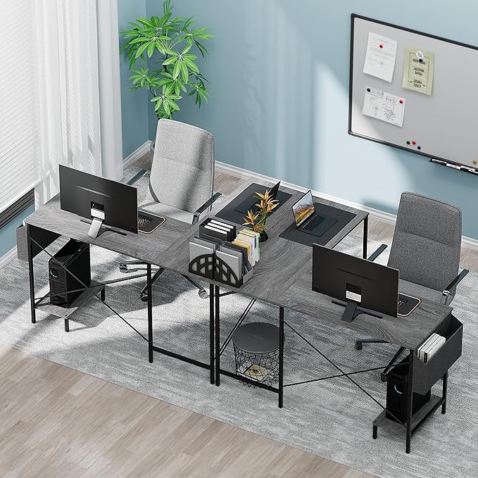 Simple Deluxe 50 Reversible L Shaped Desk – Space-Saving Corner Workstation with Wood Surface Sturdy Metal Frame &amp Side Storage for Home Office Gaming Writing &amp Studying