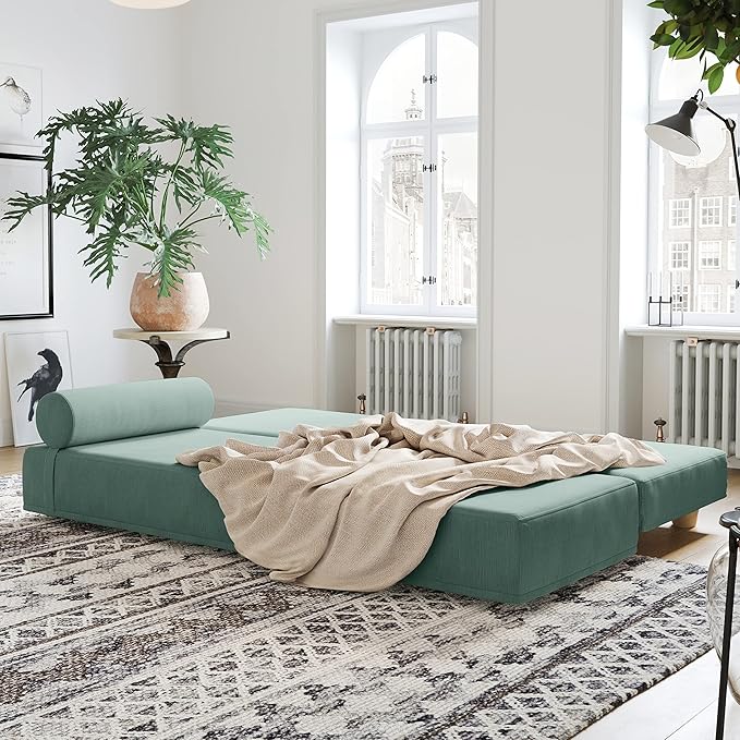 Jaxx Alon Daybed - Fold-Out Sleeper Chaise with Premium Memory Foam Queen-Size Mattress - Made in The USA - Caribbean