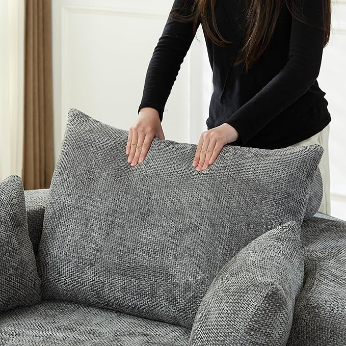 KEIKI 55 Oversized Swivel Accent Chair Chenille Barrel Chairs Upholstered Round Swivel Chair Single Sofa Armchair Sleeper Chair for Living Room Lounge Grey