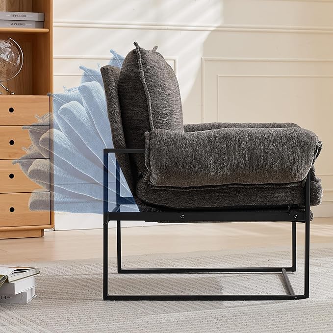 YITAI Modern Fabric Accent Chair with Adjustable Backrest for Living Room Comfy Reclining Chair for Lounge for Reading Upholstered Chair with Metal Legs1PC（Gray