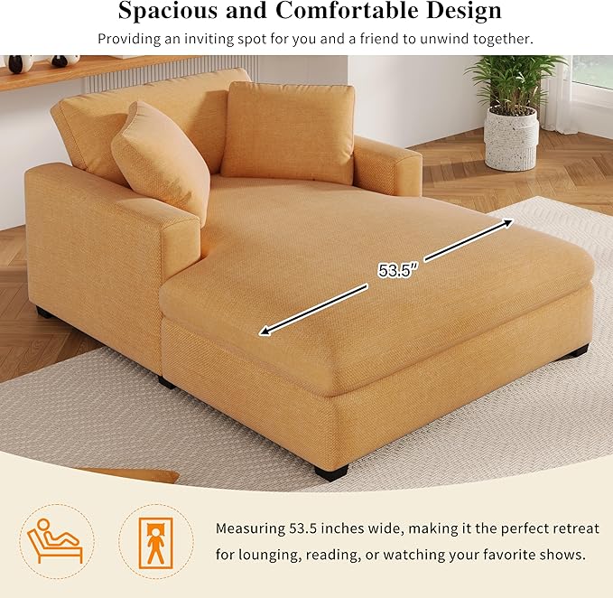 43.3 W Oversized Chaise Lounge Chair Modern Comfy Sofa Deep Seat Couch Durable Frame with Solid Wood Legs Comfy Reclining Sleeper Chair for Living RoomOffice (Yellow233)